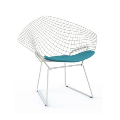 Knoll Bertoia Two-Tone Diamond Chair with Seat Cushion - Color: White - 421