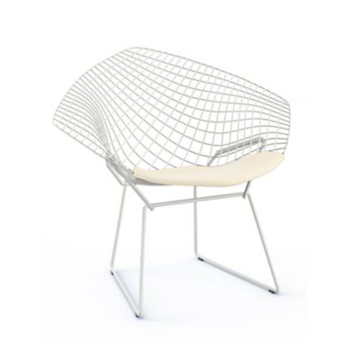 Knoll Bertoia Two-Tone Diamond Chair with Seat Cushion - Color: White - 421