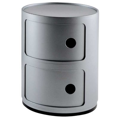 Kartell Componibili Round Modular Stacking Units - Color: Silver - Size: 2 Hi - 4966/SI