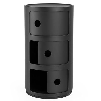 Kartell Componibili Recycled Storage Unit - Color: Black - Size: 3 Hi - 4988/09