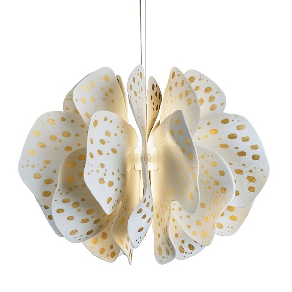 Lladro Nightbloom Gold LED Pendant Light - Color: White - Size: Small - 010