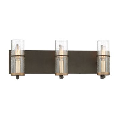 Minka Lavery Sussex Court 3-Light Smoked Iron with Aged Gold Vanity Light with Clear Seeded Glass Shade