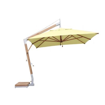 Bambrella Square Levante Side Wind Bamboo Cantilever Umbrella With Base, 11