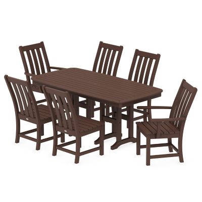 Polywood Vineyard Outdoor 7-Piece Dining Set with Pedestal Leg in Brown