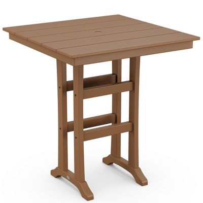 Polywood Farmhouse Outdoor Square Bar Table in Brown
