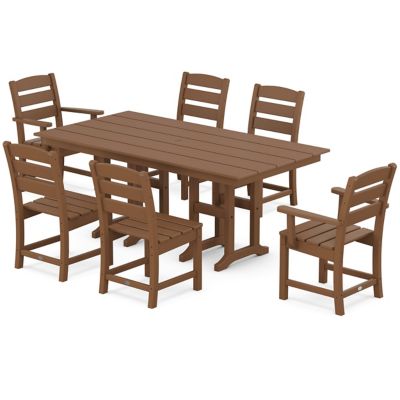 Polywood Lakeside Outdoor 7-Piece Farmhouse Dining Set in Brown