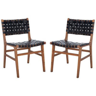 Alder & Ore Iracema Woven Leather Dining Chair, Set of 2 - Color: Black