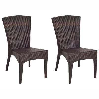 Alder & Ore Acton Wicker Stackable Outdoor Side Chair, Set of 2 - Color: Br