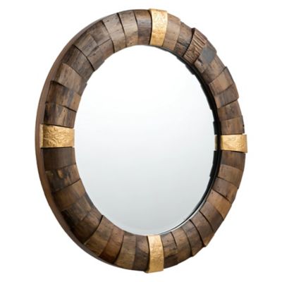 True North Round Reclaimed Wood with Gold Accents Mirror