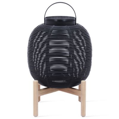 Vincent Sheppard Tika LED Lantern with Teak Wood Base - Color: Black - Size