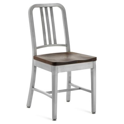 Emeco Navy Chair with Wood Seat - Color: Silver - 1104 WALNUT