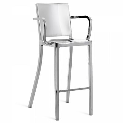 Emeco Hudson Stool with Arms - Color: Silver - Size: Bar Height - HUDBAR 30