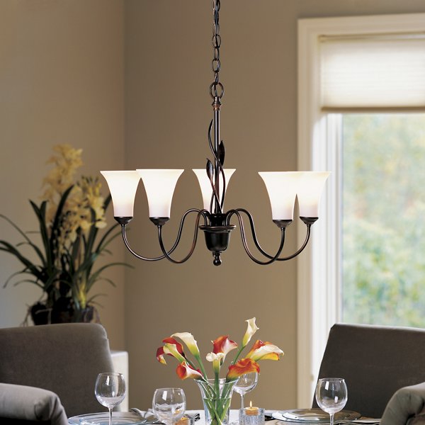 Forged Leaves Five Arms Glass Chandelier