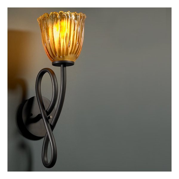 Justice Design Group Veneto Luce 2-Light Bath Bar Antique Brass Finish with Amber Venetian Glass Shade 