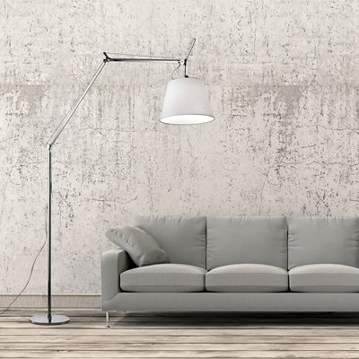 Shown in Parchment shade color, Aluminum Base finish, 14 inch size, in use