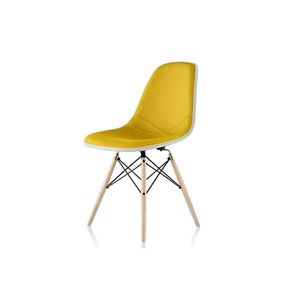 Eames Upholstered Molded Fiberglass Side Chair - Wood Dowel Base