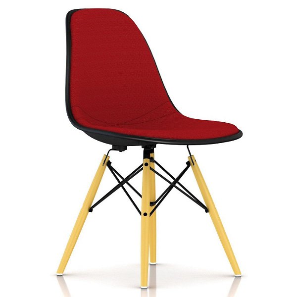 Eames Upholstered Molded Fiberglass Side Chair - Wood Dowel Base